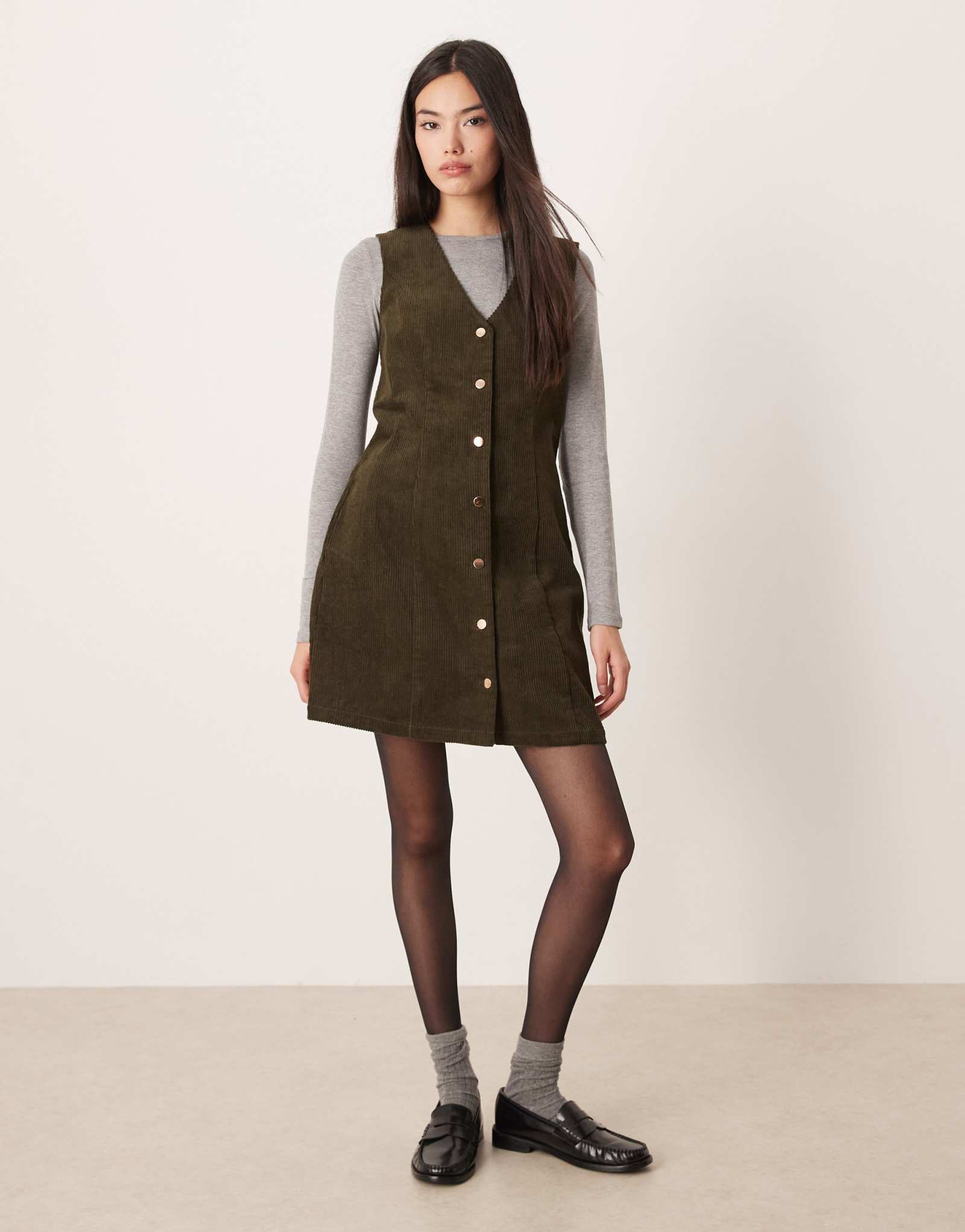 Мини-платье на пуговицах из потертого шнура спереди темно-синего цвета