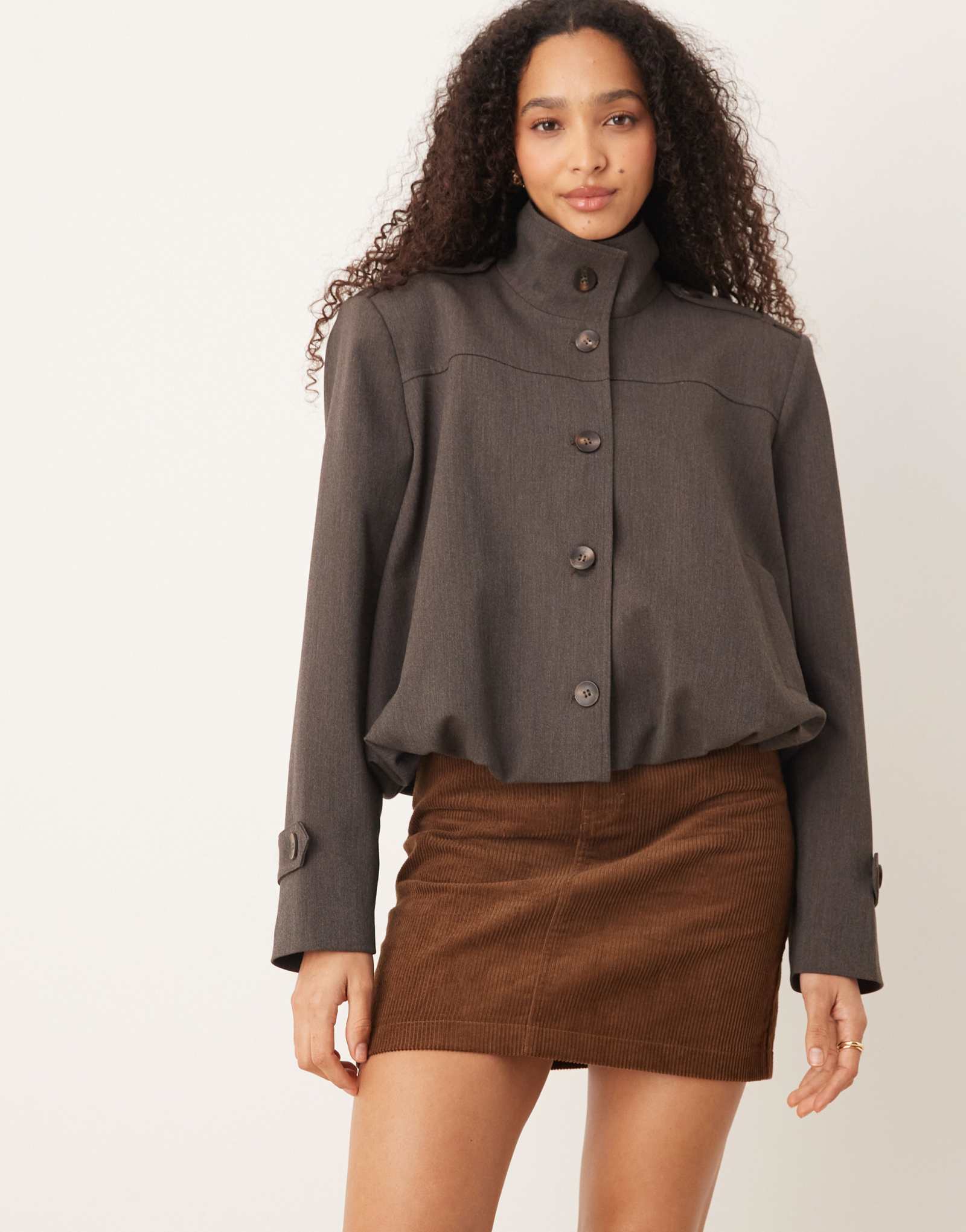 Мини-юбка из потертого шнура шоколадно-коричневого цвета