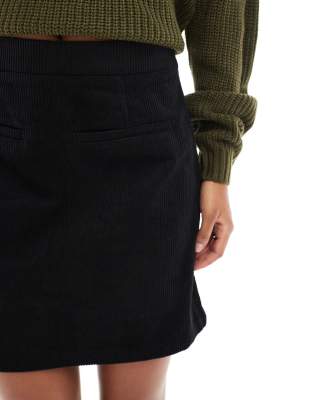 Threadbare Cord Mini Skirt With Pocket Detail In Gray