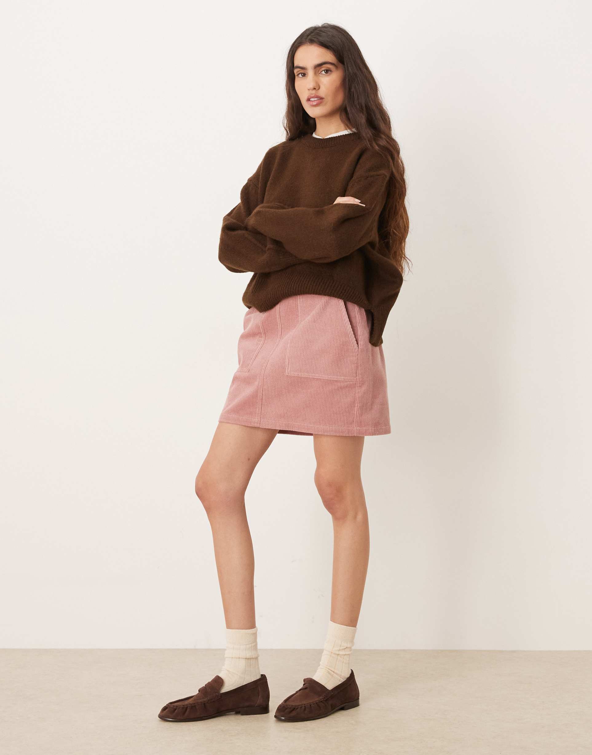 threadbare cord mini skirt with pockets in dusty pink