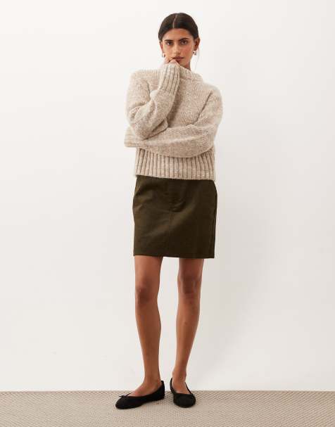 Threadbare cord minirok in kaki - view 1