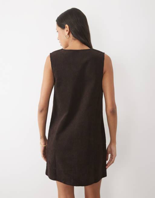 Threadbare cord pinafore mini dress in brown, 4 of 4