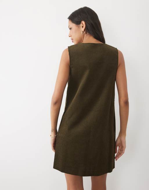 Threadbare cord pinafore mini dress in khaki, 4 of 4
