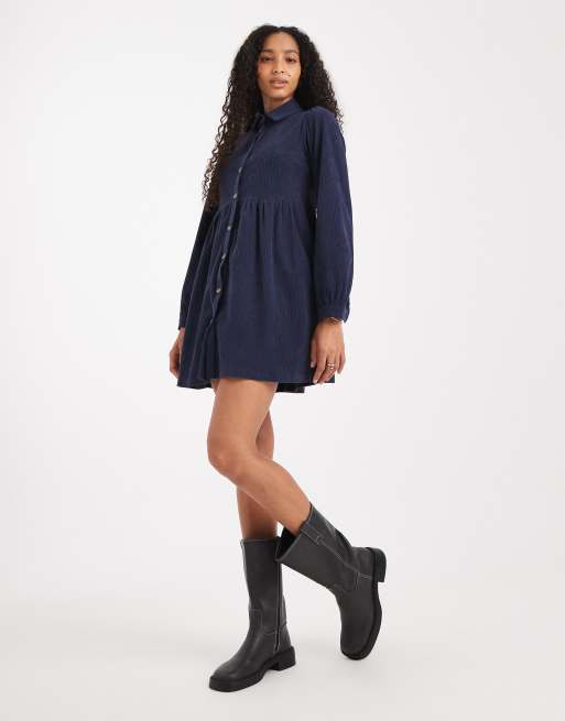 Threadbare cord shirt mini dress in navy, 2 of 4