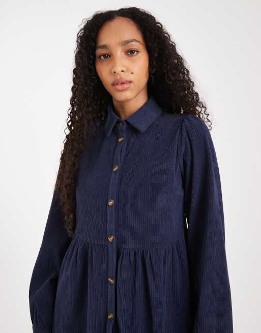 Threadbare cord shirt mini dress in navy, 4 of 4