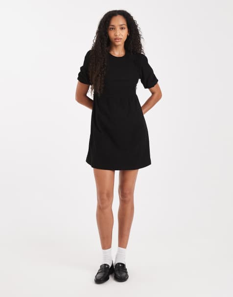 Threadbare cord short sleeve mini dress in black