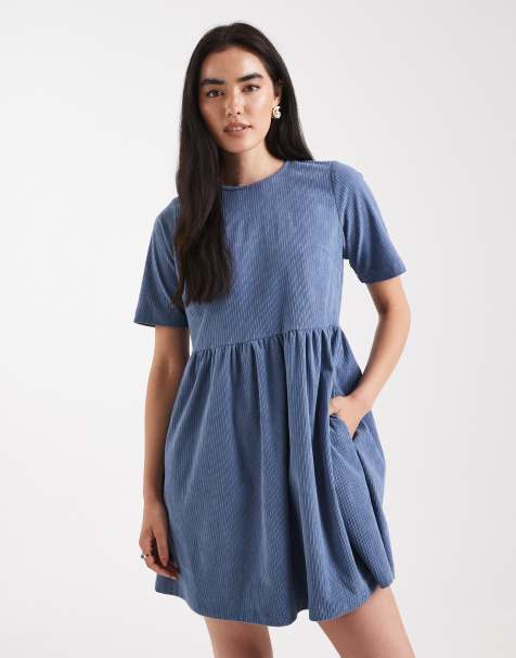 Threadbare cord short sleeve mini dress in blue - view 1