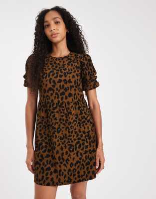 Threadbare Cord Short Sleeve Mini Dress In Brown