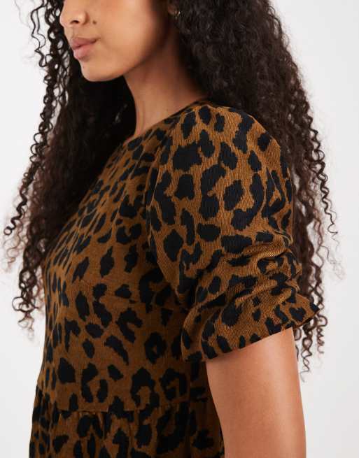 Threadbare cord short sleeve mini dress in leopard print, 3 of 4