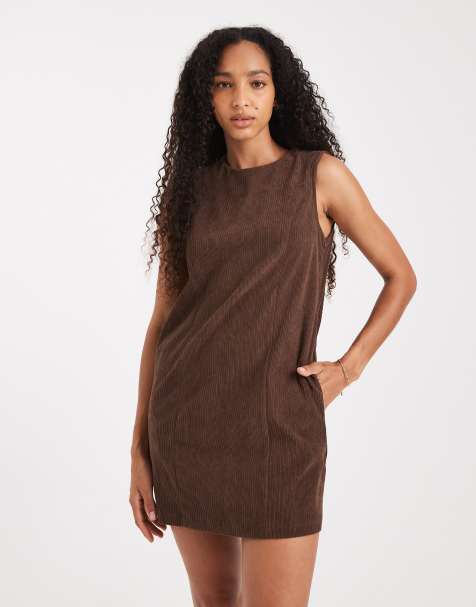 Threadbare cord sleeveless mini dress in chocolate brown - view 1