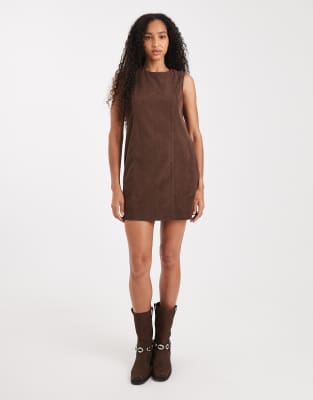 Threadbare Cord Sleeveless Mini Dress In Brown
