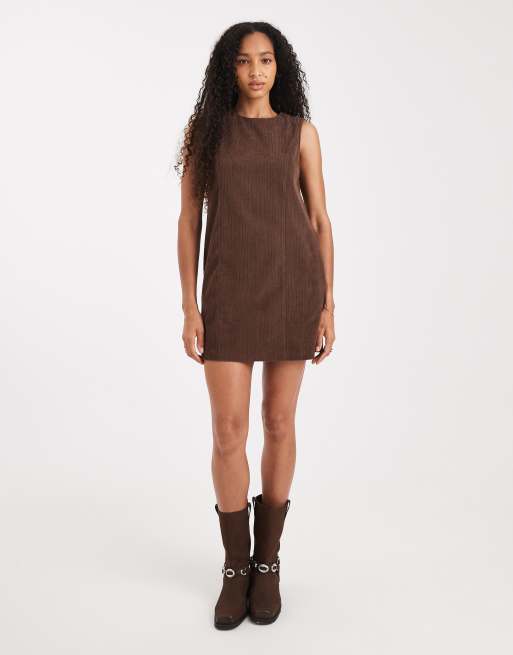 Threadbare cord sleeveless mini dress in chocolate brown, 2 of 4