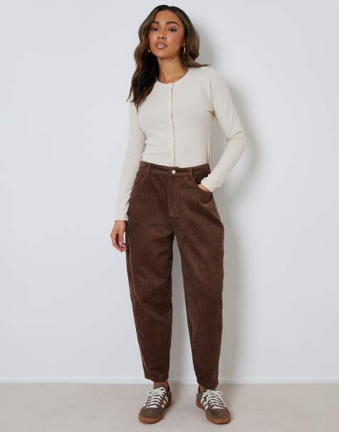 Threadbare Corduroy barrel leg trouser in brown - view 1