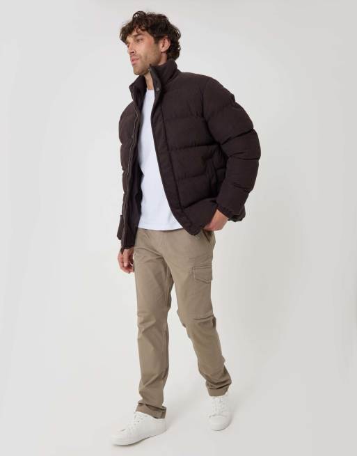 Threadbare Corduroy funnel neck puffer coat in chocolate brown, 3 of 5