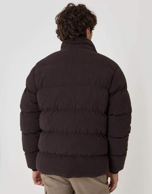 Threadbare Corduroy funnel neck puffer coat in chocolate brown, 4 of 5