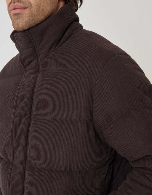 Threadbare Corduroy funnel neck puffer coat in chocolate brown, 5 of 5