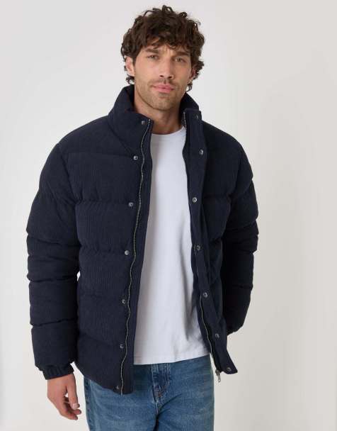 Threadbare Corduroy funnel neck puffer coat in navy - view 1