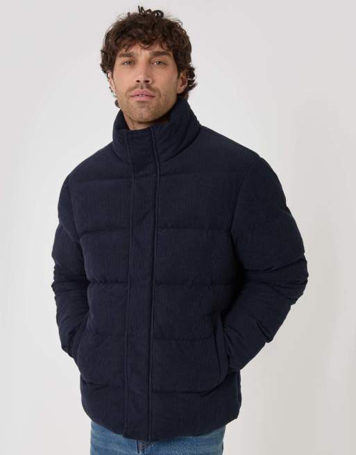 Threadbare Corduroy funnel neck puffer coat in navy, 2 of 5