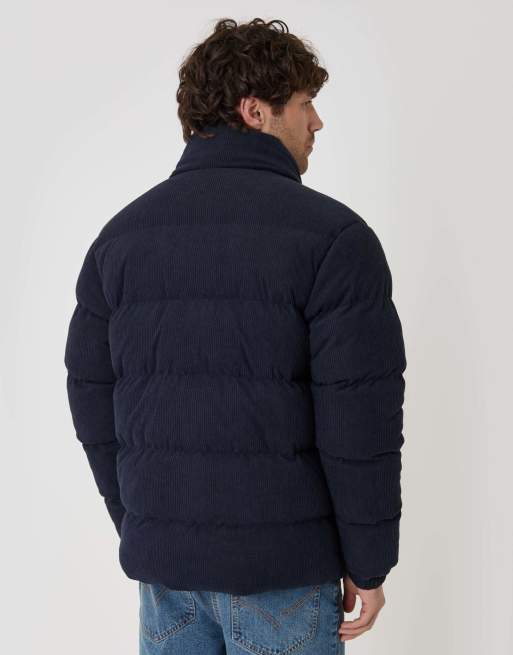 Threadbare Corduroy funnel neck puffer coat in navy, 4 of 5