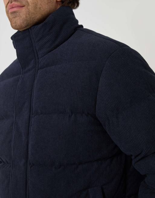 Threadbare Corduroy funnel neck puffer coat in navy, 5 of 5