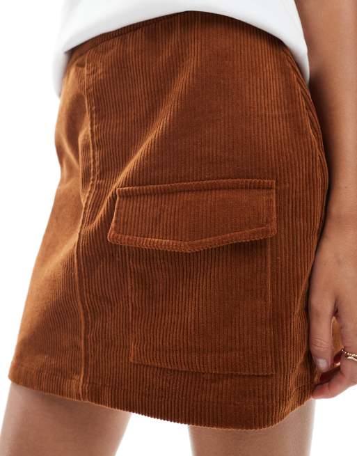 Threadbare corduroy mini skirt with pocket detail in tan | ASOS