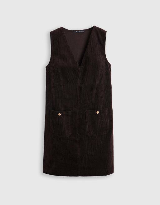 Threadbare Corduroy v neck mini dress in chocolate brown, 5 of 5