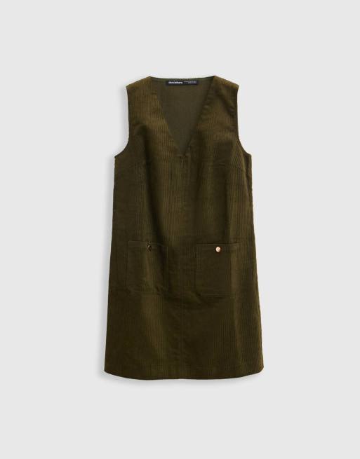 Threadbare Corduroy v neck mini dress in khaki, 5 of 5