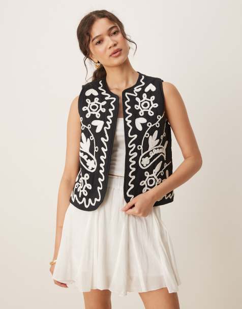 Threadbare Cornelli embroidered gilet in cream - view 1