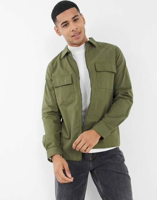 Threadbare cosmo overshirt in khaki | ASOS