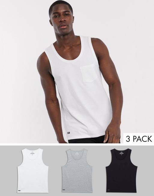 Threadbare cotton 3 pack basic pocket tank tops ASOS