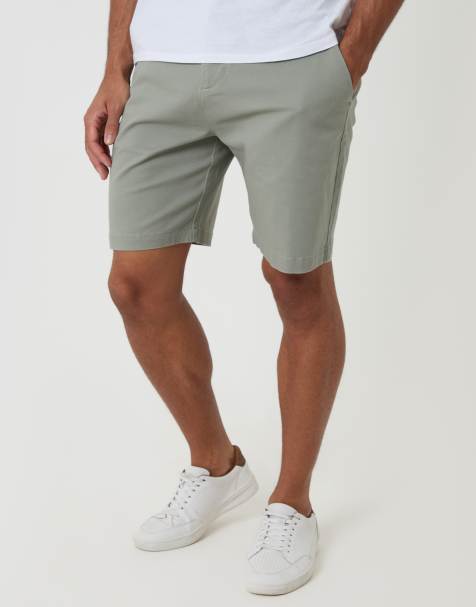 Threadbare Cotton 3 pocket stretch chino shorts in pale green - view 1
