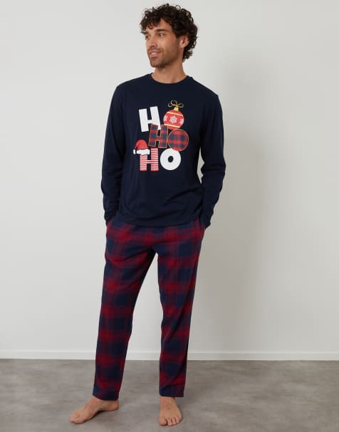 Threadbare Cotton blend check christmas set in navy - view 1