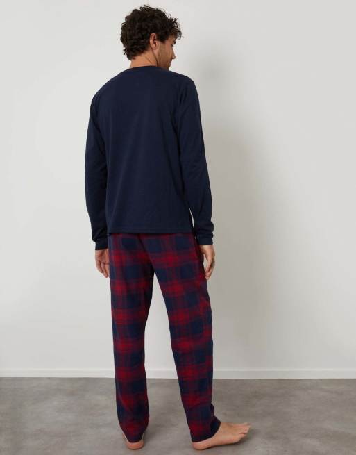 Threadbare Cotton blend check christmas set in navy, 2 of 5