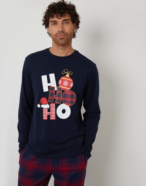 Threadbare Cotton blend check christmas set in navy, 3 of 5