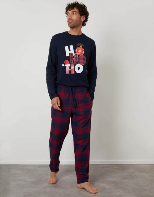 Threadbare Cotton blend check christmas set in navy, 4 of 5