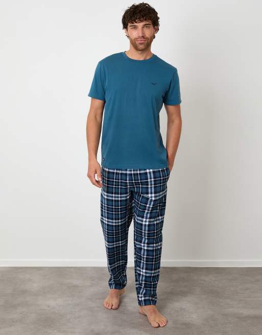 Threadbare Cotton blend check pyjama set in teal
