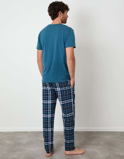 Threadbare Cotton blend check pyjama set in teal, 2 of 5