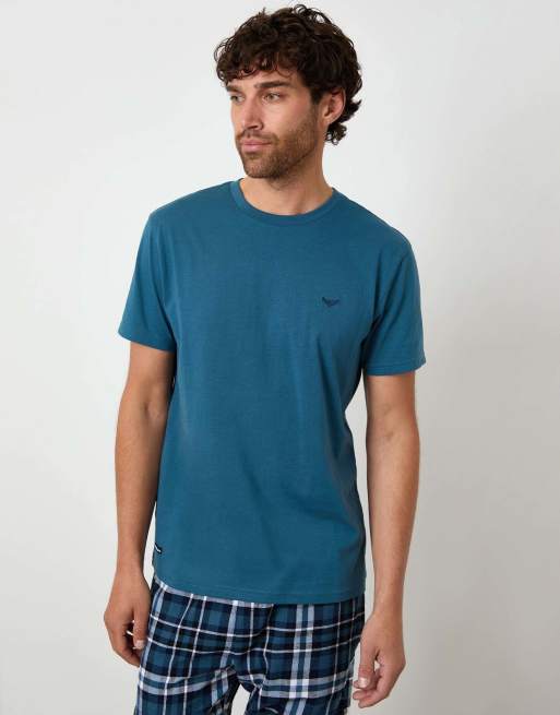 Threadbare Cotton blend check pyjama set in teal, 4 of 5