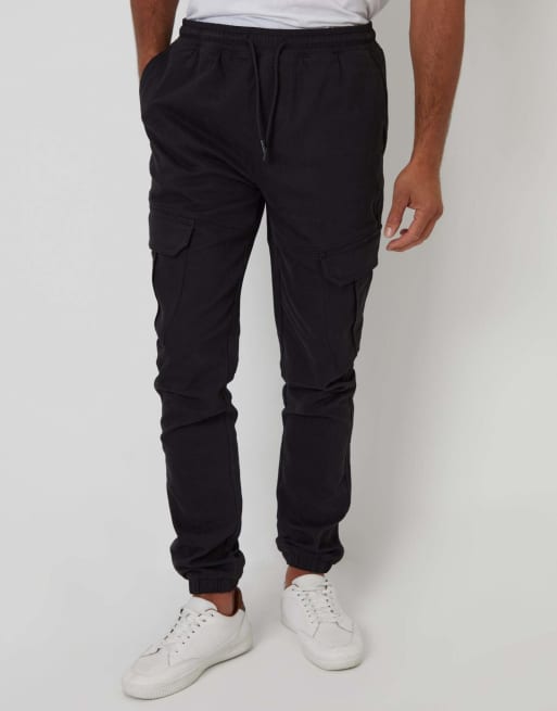 Threadbare Cotton blend cuffed cargo pocket trousers in black, 2 of 5