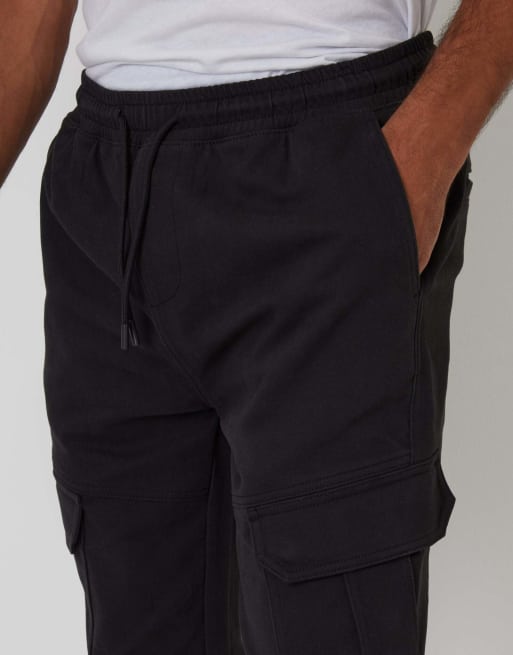 Threadbare Cotton blend cuffed cargo pocket trousers in black, 3 of 5