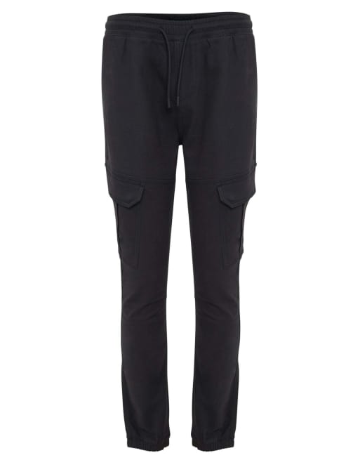 Threadbare Cotton blend cuffed cargo pocket trousers in black, 5 of 5