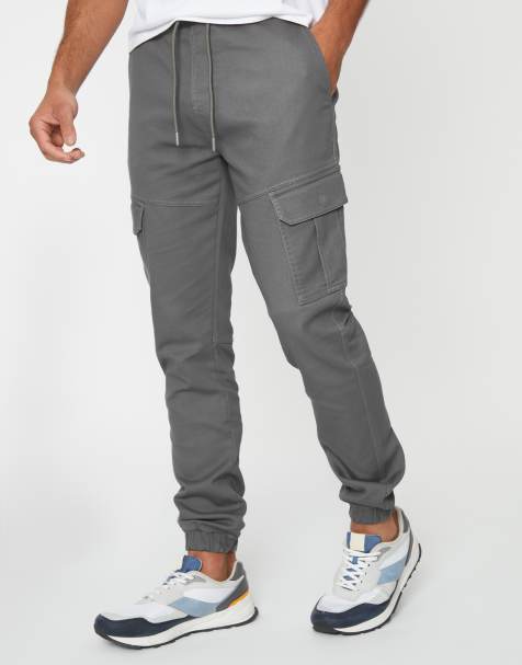 Threadbare Cotton blend cuffed cargo pocket trousers in grey - view 1