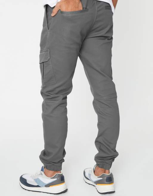Threadbare Cotton blend cuffed cargo pocket trousers in grey, 2 of 4