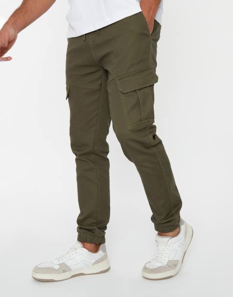 Threadbare Cotton blend cuffed cargo pocket trousers in khaki