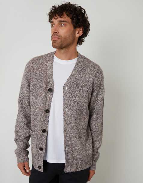 Threadbare Cotton blend knitted button up cardigan in brown - view 1
