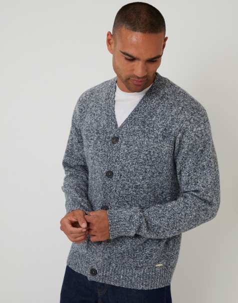 Threadbare Cotton blend knitted button up cardigan in navy - view 1