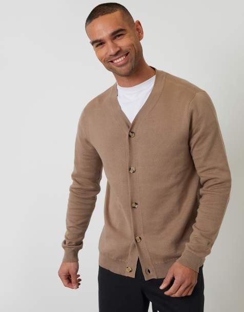 Threadbare Cotton blend knitted cardigan in taupe - view 1