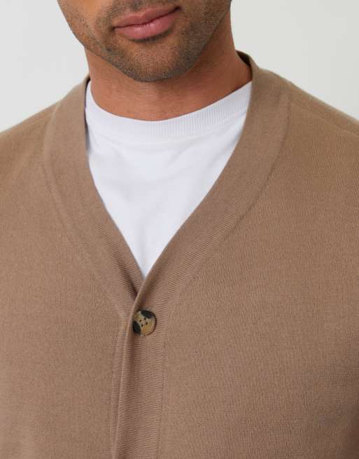 Threadbare Cotton blend knitted cardigan in taupe, 3 of 4