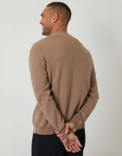 Threadbare Cotton blend knitted cardigan in taupe, 4 of 4