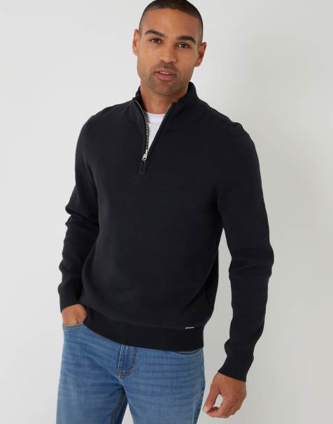 Threadbare Cotton blend knitted quarter zip jumper in black